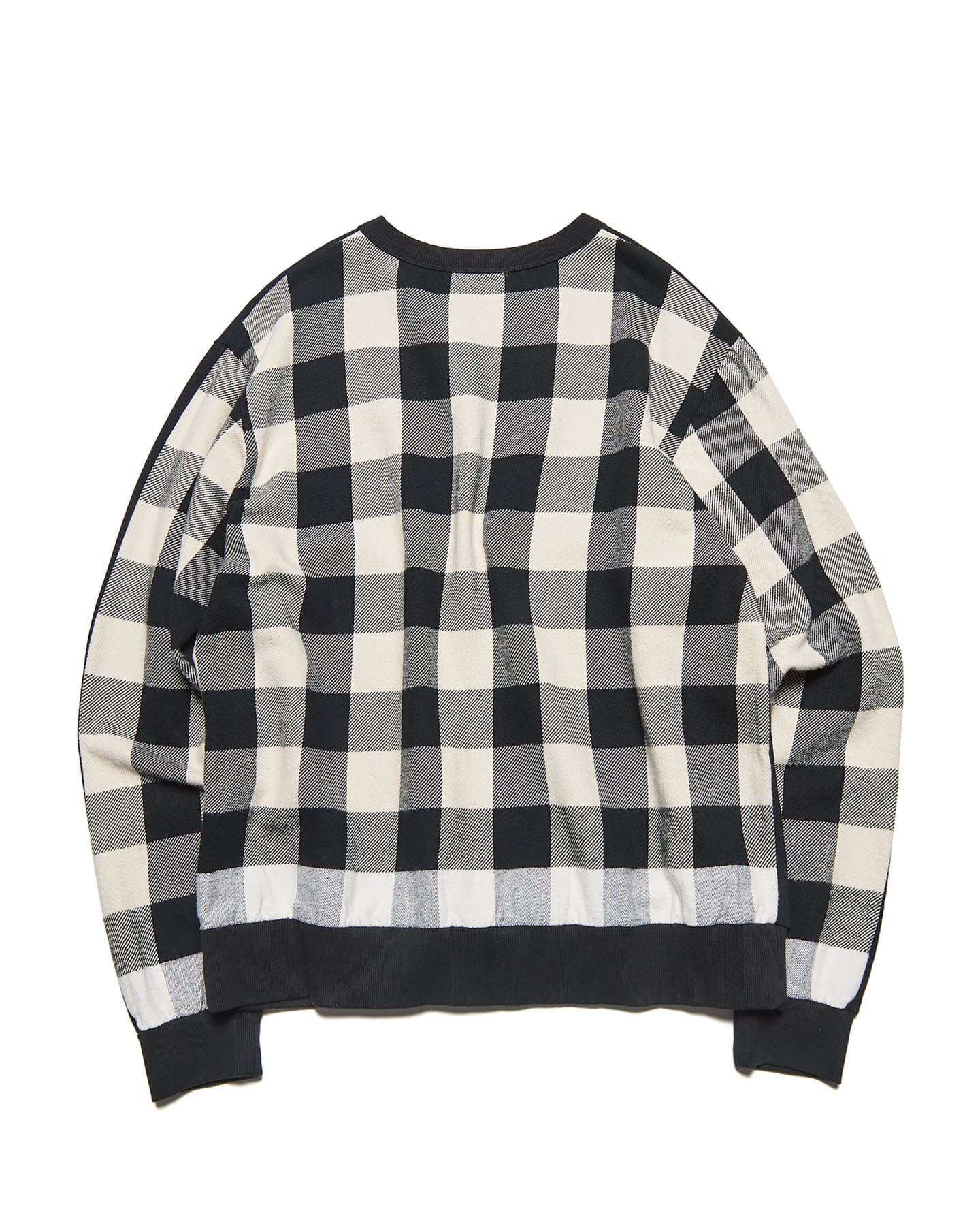 uniform experiment / LINE FLANNEL CHECK PANELED CREWNECK TOP (BLACK)背面